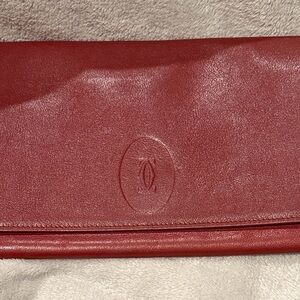 Cartier Red Leather Envelope Clutch with Embossed Logo